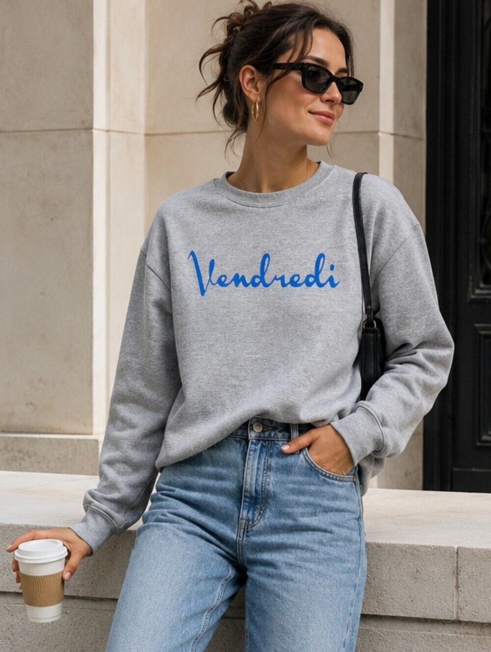 Bershka (49$) | Grey “Vendredi” Graphic Crewneck Sweatshirt, Size M